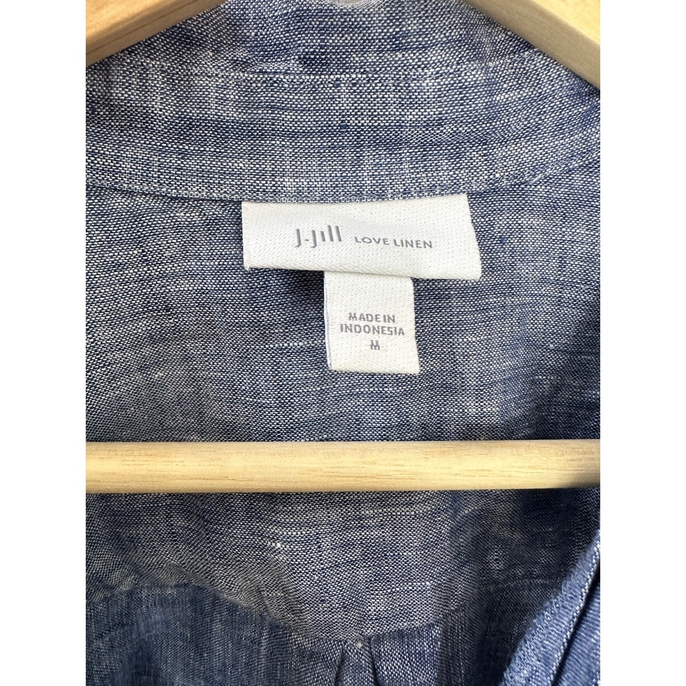 J Jill x Love Linen Roll Tab Pocket Top Medium Blue Lagonlook Coastal Beachy - Picture 11 of 14
